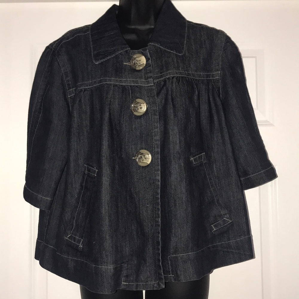 Women's Dark Blue Denim Button-Front Jacket